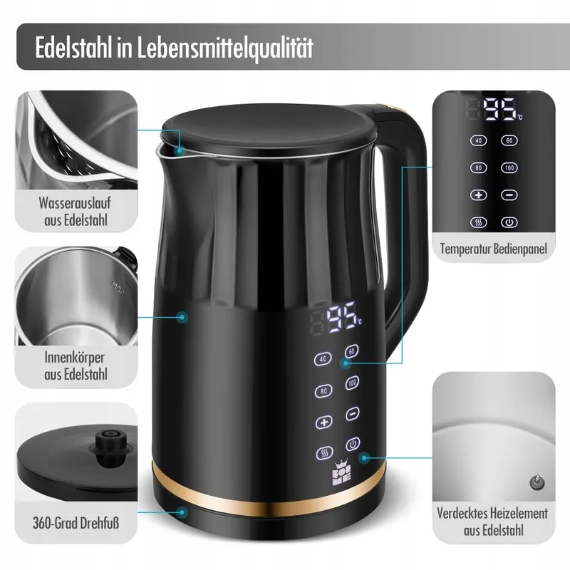 FORME RVS Waterkoker 1,7L Temperatuurregeling LED Display — foto 3
