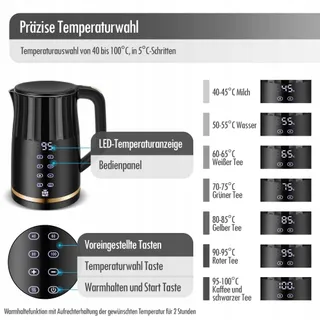 FORME RVS Waterkoker 1,7L Temperatuurregeling LED Display — miniatuur 2