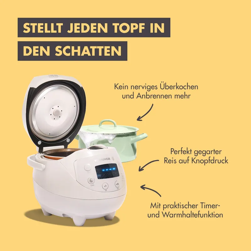 REISHUNGER Digitale Rijstkoker Klein Grijs 0,6L 3 Personen Timer — foto 5