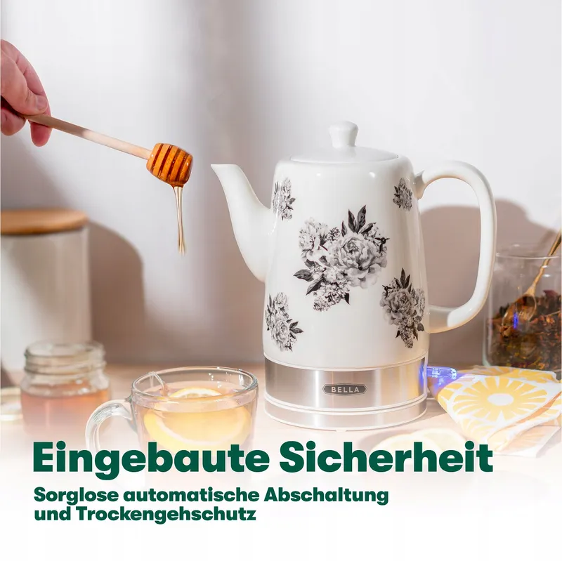 BELLA Keramische Waterkoker 1,5L Zwart Bloemenpatroon β foto 6