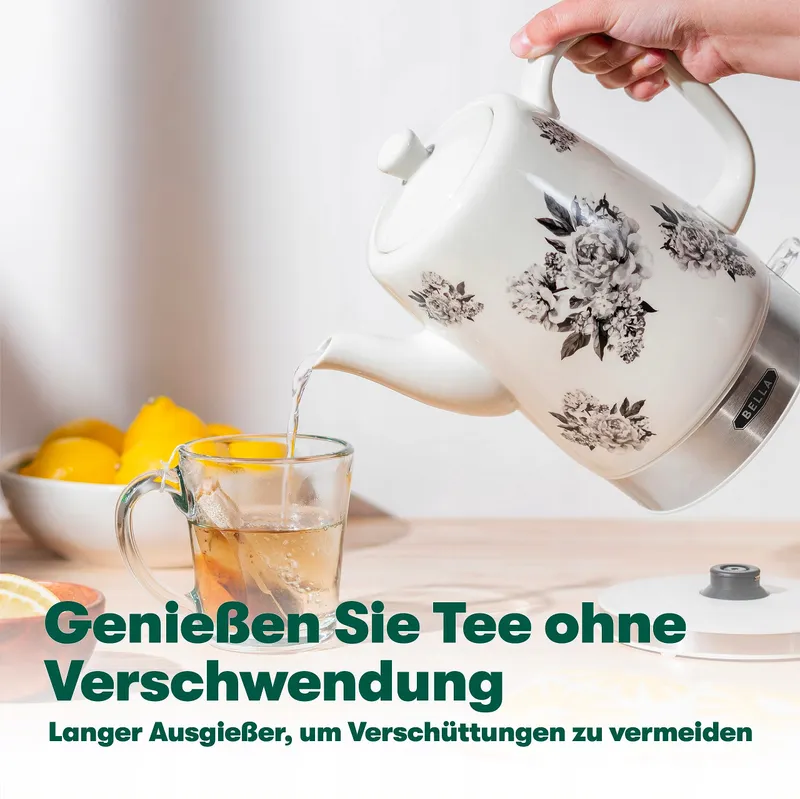 BELLA Keramische Waterkoker 1,5L Zwart Bloemenpatroon β foto 4