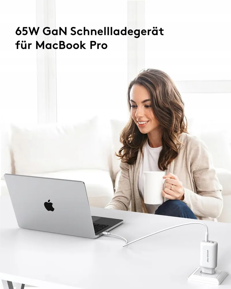 QACKENM USB C Oplader 65W 3-Poorts GaN Snelladen MacBook iPhone — foto 3