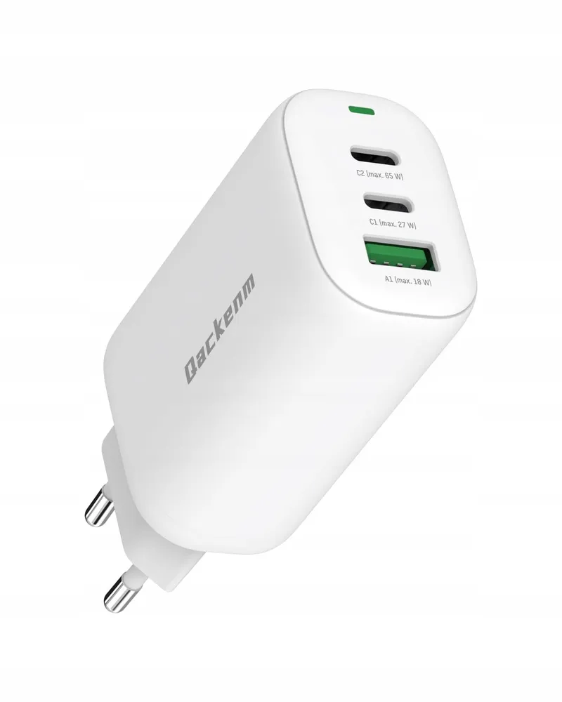 QACKENM USB C Oplader 65W 3-Poorts GaN Snelladen MacBook iPhone — foto 1