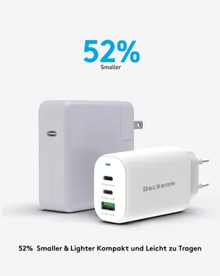 QACKENM USB C Oplader 65W 3-Poorts GaN Snelladen MacBook iPhone — miniatuur 4
