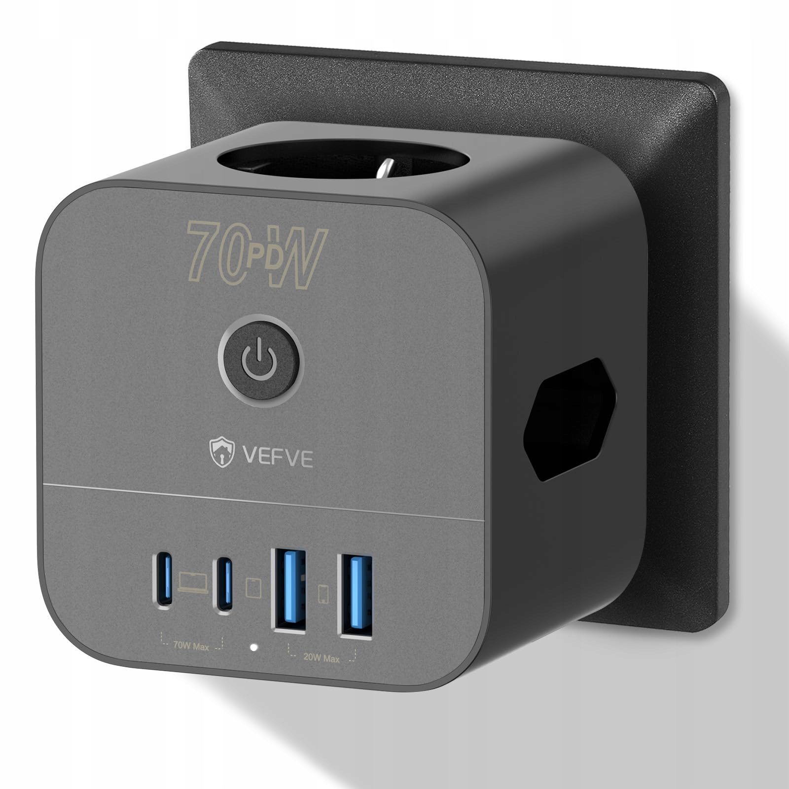 VEFVE Stekkerdoos 70W USB-C GaN 7-in-1 Laptop Telefoon