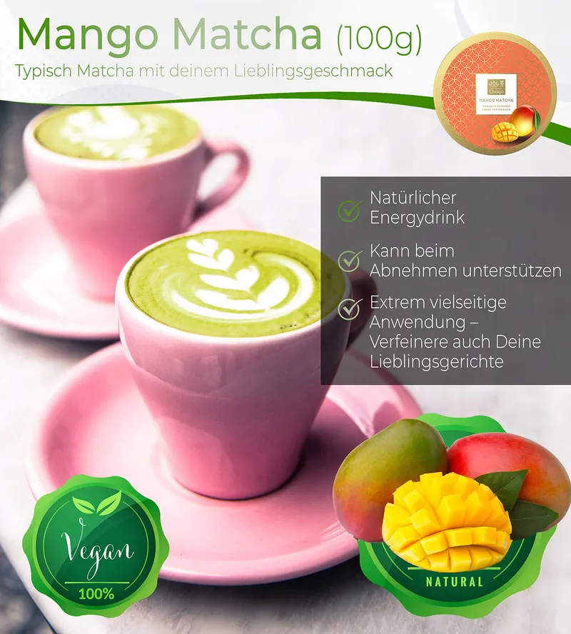 TEA UNIQO Mango Matcha Poeder IJs Latte Shakes Koken — foto 2