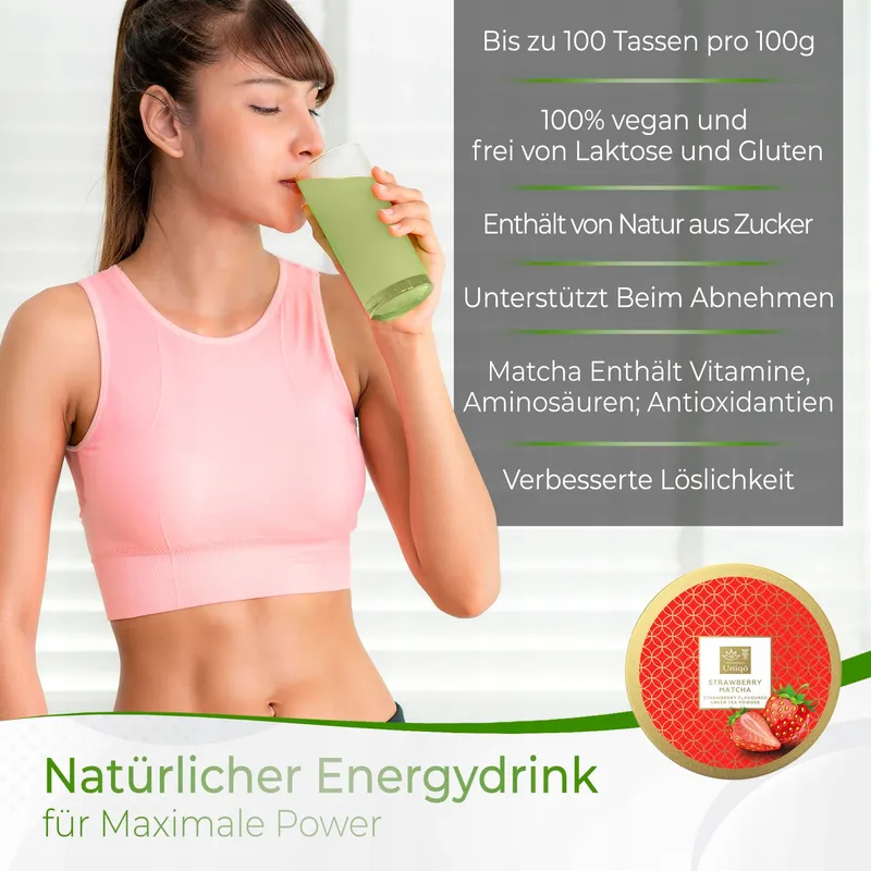 TEA UNIQO Matcha Groene Thee Aardbei 100% Natuurlijk — foto 3