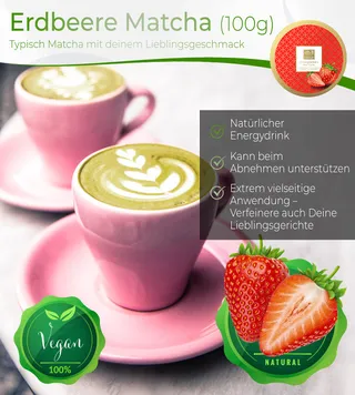 TEA UNIQO Matcha Groene Thee Aardbei 100% Natuurlijk — miniatuur 2