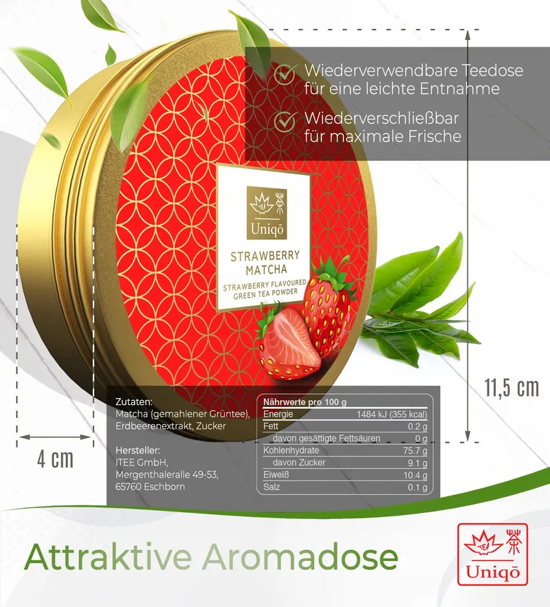 TEA UNIQO Matcha Groene Thee Aardbei 100% Natuurlijk — foto 6