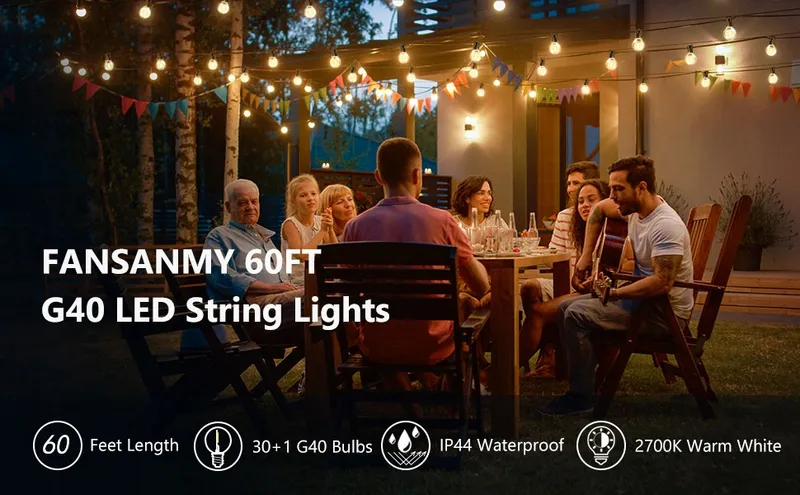 FANSANMY LED Lichtsnoer Buiten 18M G40 IP45 — foto 8