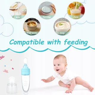 AOLSO Siliconen Voedseldispenser Baby Lepel Fles Blauw — miniatuur 5