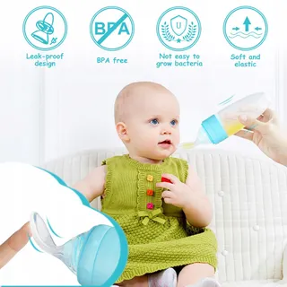 AOLSO Siliconen Voedseldispenser Baby Lepel Fles Blauw — miniatuur 3