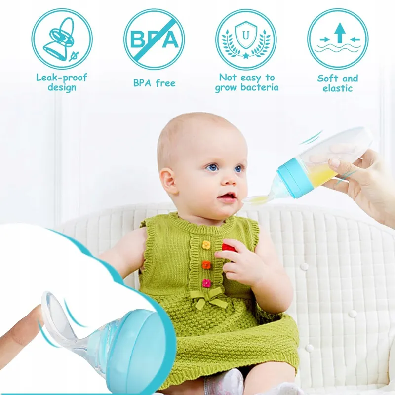 AOLSO Siliconen Voedseldispenser Baby Lepel Fles Blauw — foto 3