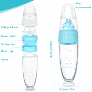 AOLSO Siliconen Voedseldispenser Baby Lepel Fles Blauw — miniatuur 2