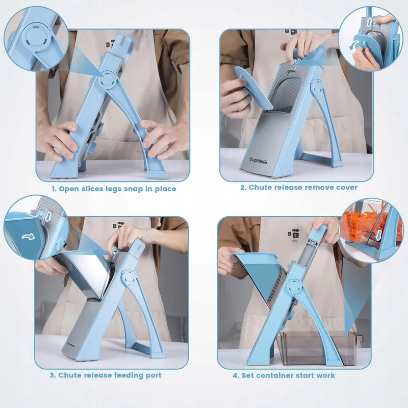 ONCE FOR ALL Groentesnijder Verstelbare Mandoline Blauw — foto 5