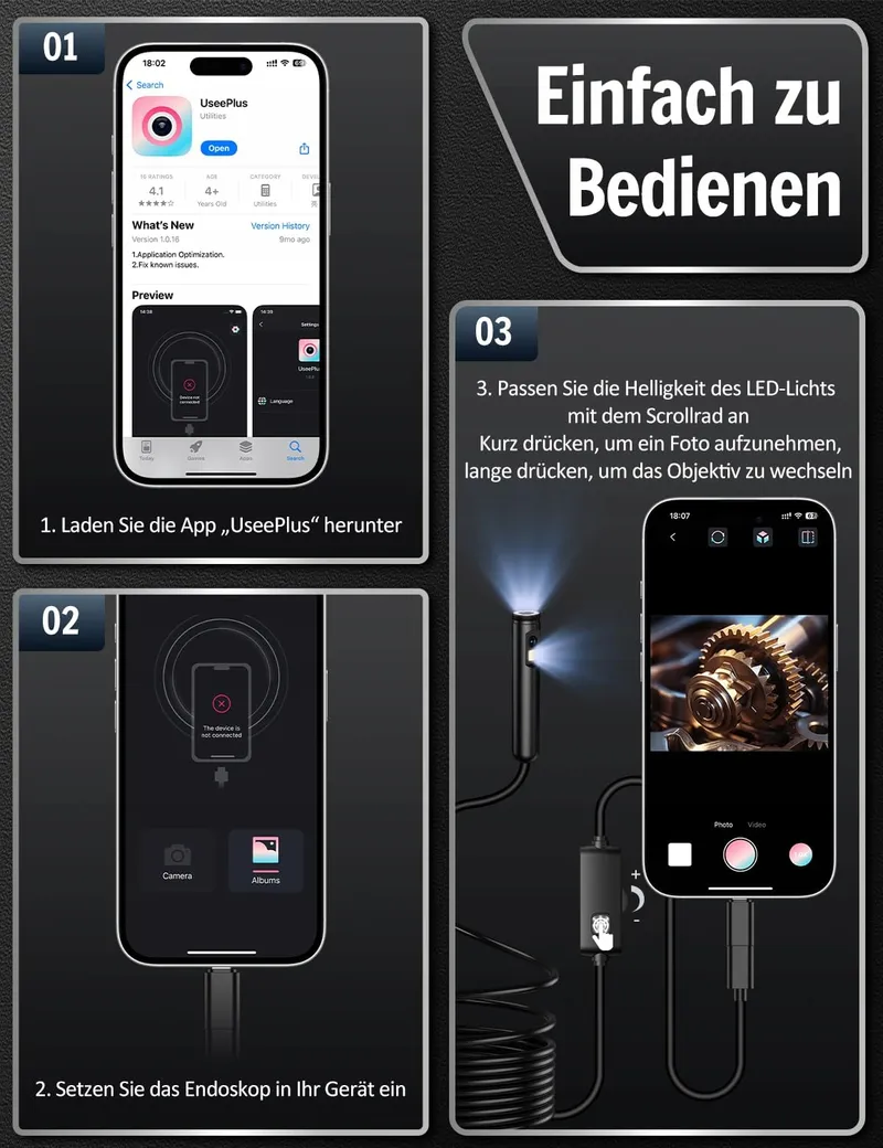 FERDIIZ Inspectiecamera 1920P HD Dubbele Lens IP67 LED Android iOS 5m — foto 8