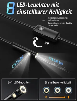 FERDIIZ Inspectiecamera 1920P HD Dubbele Lens IP67 LED Android iOS 5m — miniatuur 3
