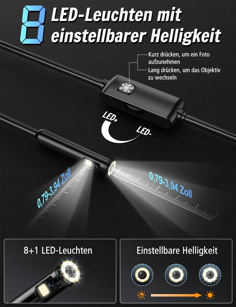 FERDIIZ Inspectiecamera 1920P HD Dubbele Lens IP67 LED Android iOS 5m — foto 3
