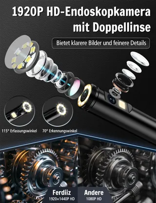 FERDIIZ Inspectiecamera 1920P HD Dubbele Lens IP67 LED Android iOS 5m — miniatuur 2