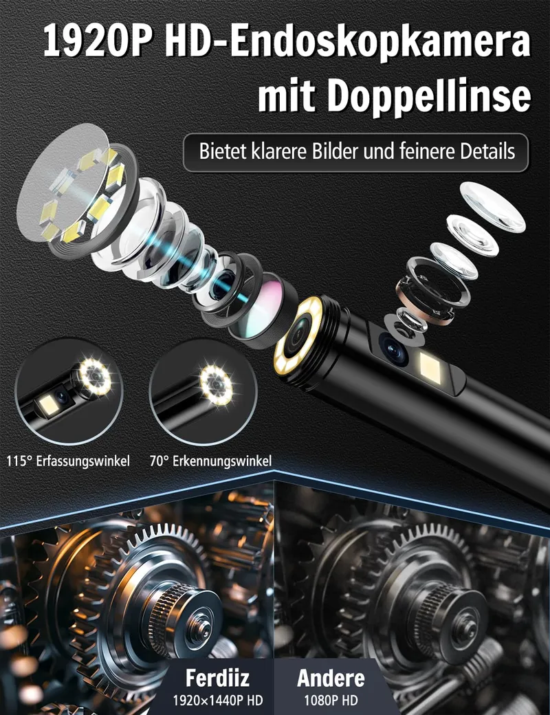 FERDIIZ Inspectiecamera 1920P HD Dubbele Lens IP67 LED Android iOS 5m — foto 2
