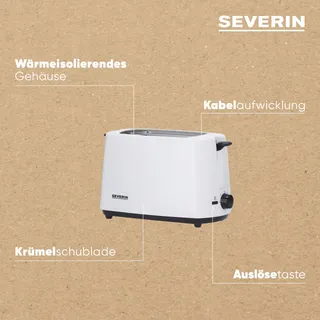 SEVERIN Automatische Broodrooster Kruimellade 700W Wit-Zwart — miniatuur 4