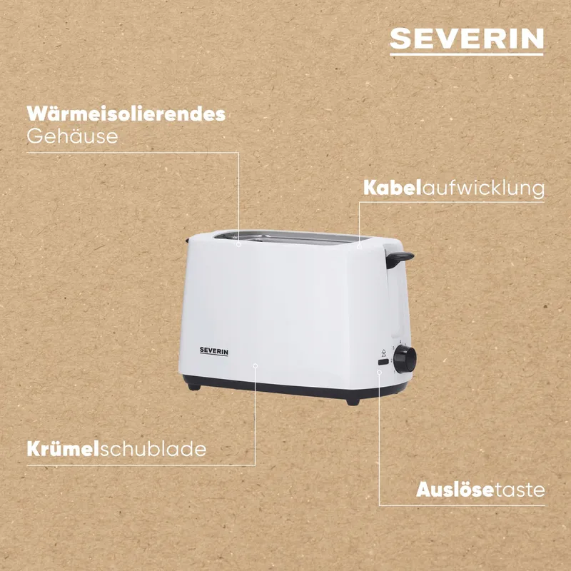 SEVERIN Automatische Broodrooster Kruimellade 700W Wit-Zwart — foto 4