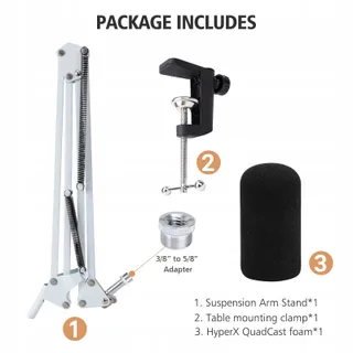 SUNMON Witte Microfoonarm HyperX QuadCast Adapter 3/8" 5/8" — miniatuur 8