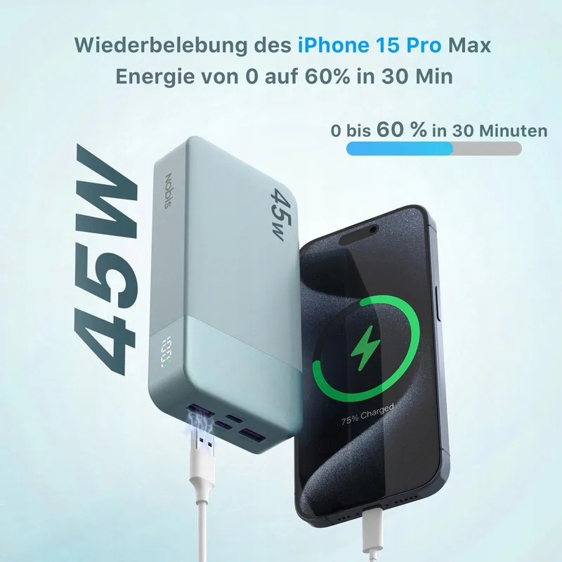 NOBIS Powerbank 20000mAh Snelladen met C-naar-C Kabel Display — foto 2