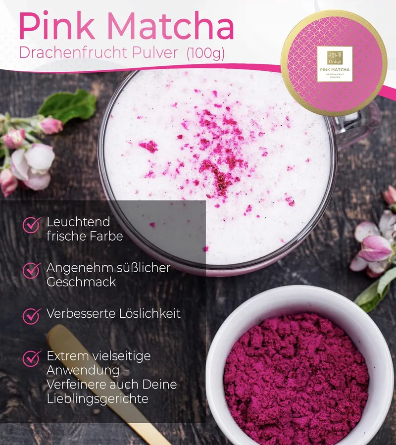 TEA UNIQO Pink Matcha Poeder Pitaya 200g Navulzak — foto 2