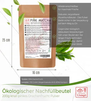 TEA UNIQO Pink Matcha Poeder Pitaya 200g Navulzak — miniatuur 6