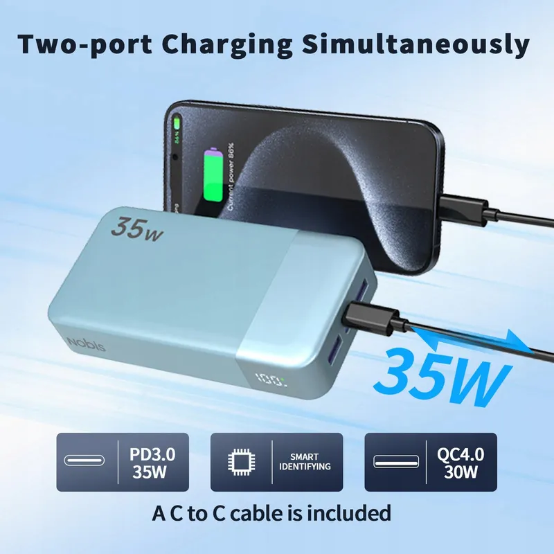 NOBIS Powerbank 20000mAh USB C 35W 4 Poorten LED Display — foto 3
