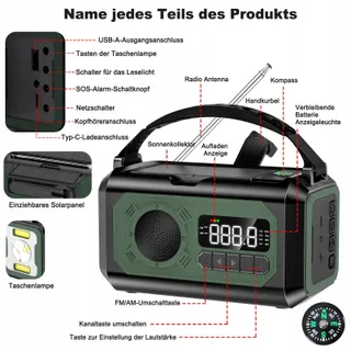 SOLARIS Noodradio 12000mAh met Zonnelader AM/FM SOS — miniatuur 8