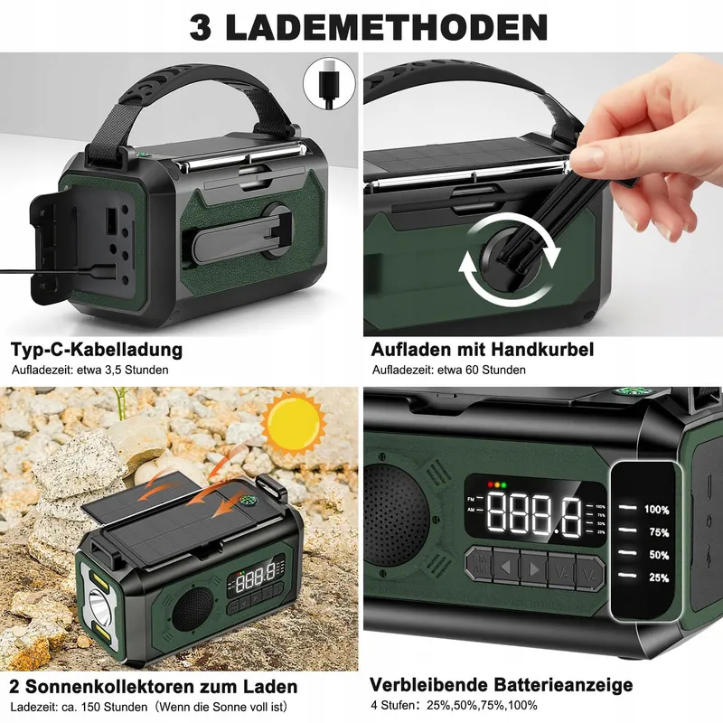 SOLARIS Noodradio 12000mAh met Zonnelader AM/FM SOS — foto 2