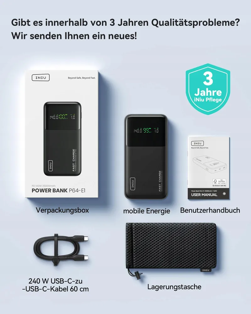 INIU Powerbank 25000mAh 140W Snel Licht Telefoon Laptop — foto 7