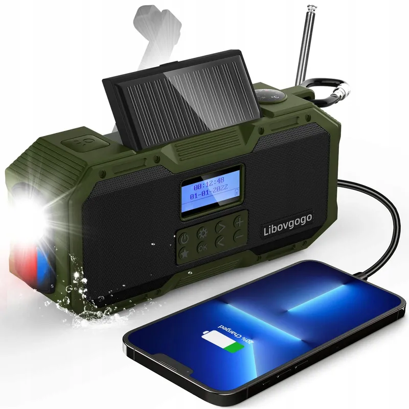 LIBOVGOGO Radio DAB+ FM Bluetooth Solar Powerbank 4000mAh Zaklamp — foto 1