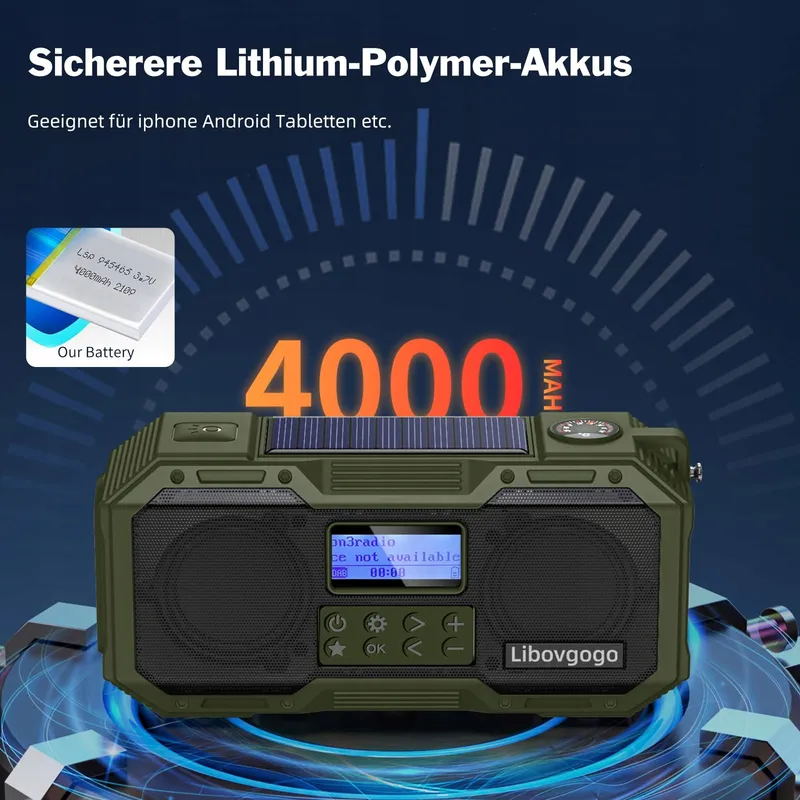 LIBOVGOGO Radio DAB+ FM Bluetooth Solar Powerbank 4000mAh Zaklamp — foto 4