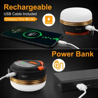 FLINTRONIC USB LED Campinglampen 2 Stuks Powerbank 1800mAh 4 Modi SOS — miniatuur 4