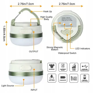 FLINTRONIC Camping LED Lamp USB 1800mAh Powerbank 4 Standen SOS — miniatuur 3