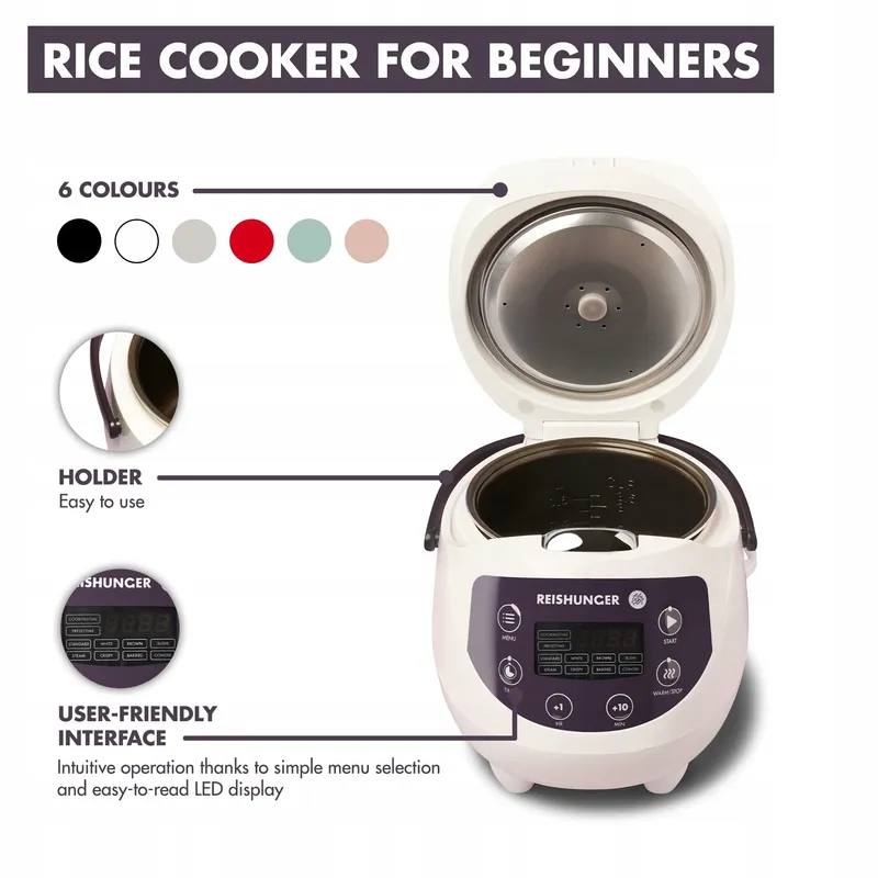 REISHUNGER Mini Rijstkoker Digitaal Wit 0.6L 3 Personen Timer — foto 9
