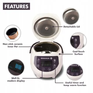 REISHUNGER Mini Rijstkoker Digitaal Wit 0.6L 3 Personen Timer — miniatuur 4