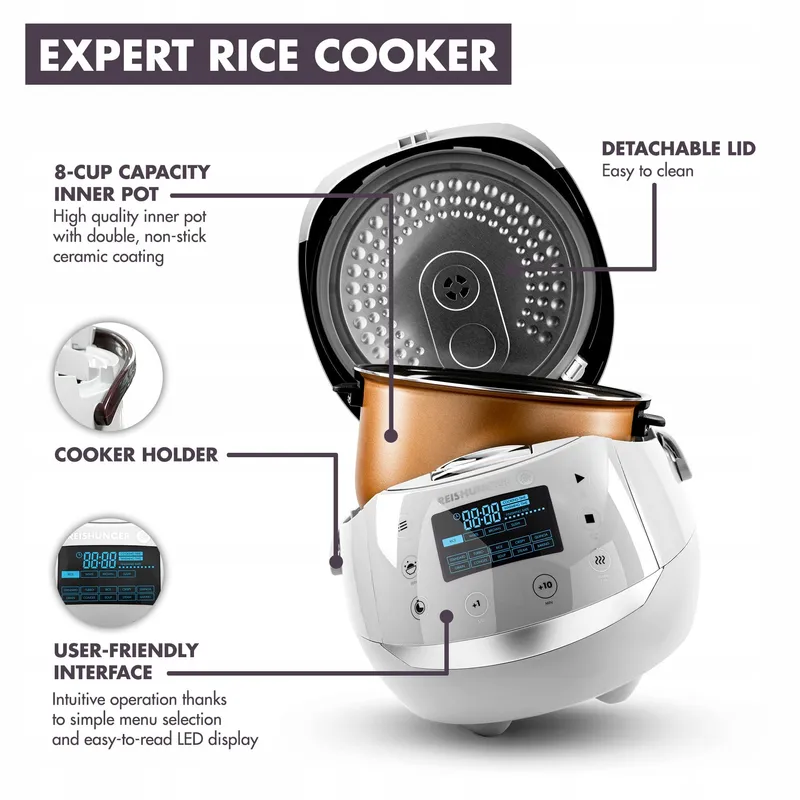 REISHUNGER Rijstkoker Multicooker 1,5L 12 Programma's Timer 8 Personen Wit — foto 6