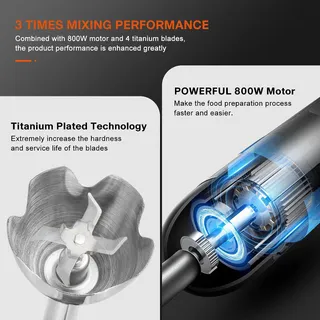 MEGAWISE Pro Titanium 3-in-1 Staafmixer 12 Snelheden Zwart — miniatuur 4