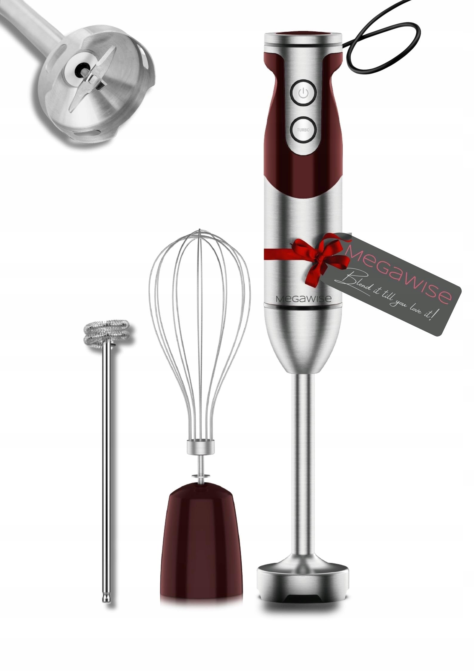 MEGAWISE Staafmixer 3-in-1 12 Snelheden Garde Melkopschuimer Rood