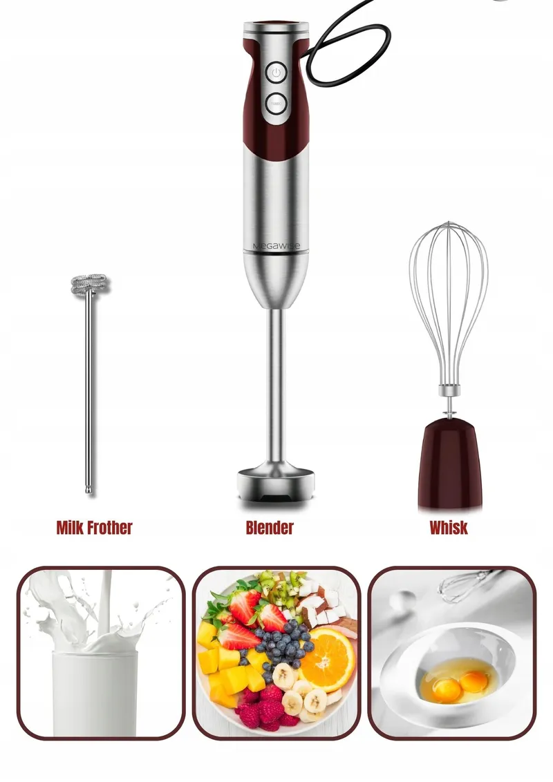 MEGAWISE Staafmixer 3-in-1 12 Snelheden Garde Melkopschuimer Rood — foto 3