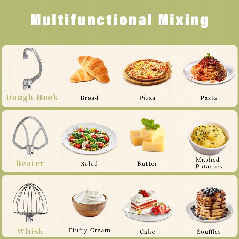 ZUCCIE Keukenmachine Stil 5L Stalen Kom 3 Gereedschappen 8 Snelheden — foto 6