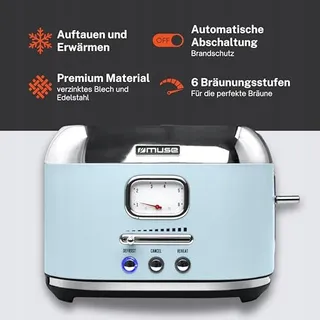 MUSE Retro Broodrooster 2 Sneetjes 6 Bruiningsniveaus Pastelblauw — miniatuur 3