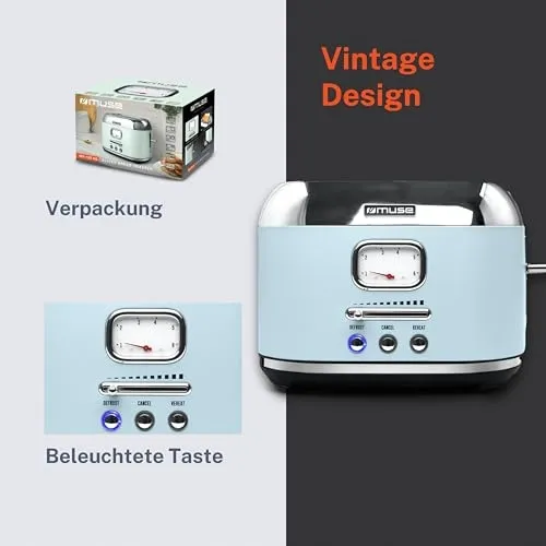 MUSE Retro Broodrooster 2 Sneetjes 6 Bruiningsniveaus Pastelblauw — foto 4