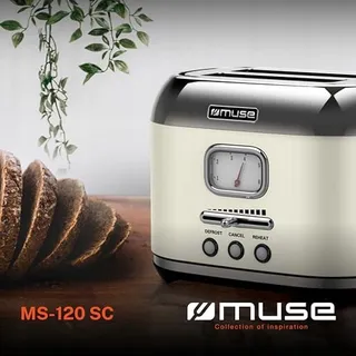 MUSE Retro Broodrooster RVS Beige 6 Standen 2 Sneden — miniatuur 3