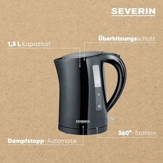 SEVERIN Waterkoker 1,5L Filter Kunststof 2200W Zwart — miniatuur 4