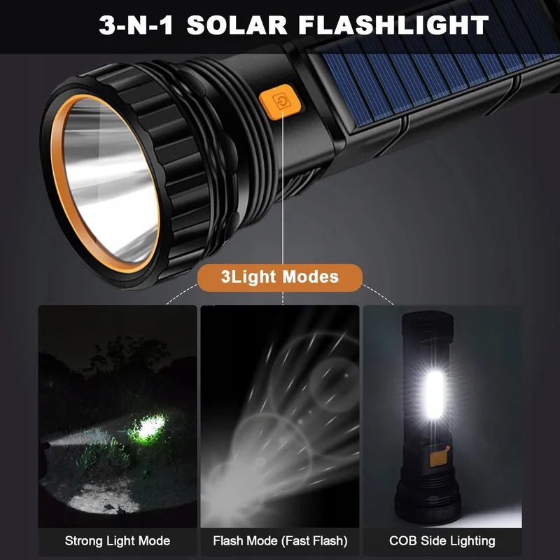 SOLAR LED Zaklamp USB Oplaadbaar Waterdicht 3 Standen Buiten — foto 5